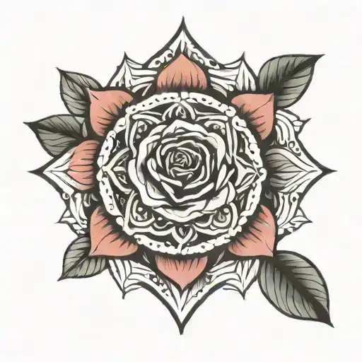 mandala with rose tattoo design idea