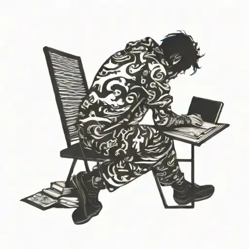 A silhouette of a student studying under a sunset sky tattoo design idea