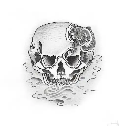 Skelton with mine detector walking tattoo design idea