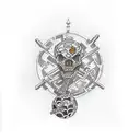 Skelton with mine detector walking tattoo design idea