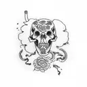 Skelton with mine detector walking tattoo design idea