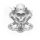 Skelton with mine detector walking tattoo design idea