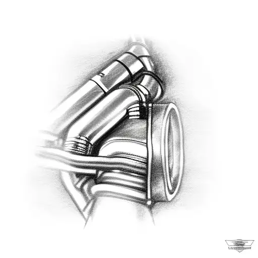 Sketched motorcycle exhaust pipe with flames tattoo design idea