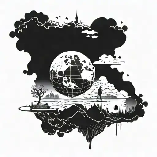 planet earth and a man is walking on it tattoo design idea