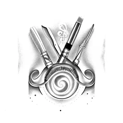 A barber's razor morphing into a paintbrush, with musical notes swirling around it tattoo design idea