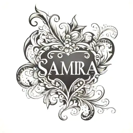 the name "Samira" with a heart around it. make it masculine.  tattoo design idea