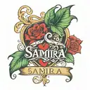 the name "Samira" with a heart around it. make it masculine.  tattoo design idea