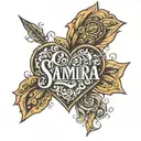 the name "Samira" with a heart around it. make it masculine.  tattoo design idea