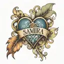 the name "Samira" with a heart around it. make it masculine.  tattoo design idea