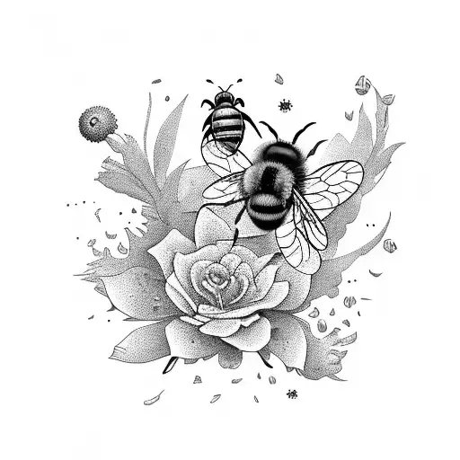 honey bee surround d by edelweiss with honeycomb tattoo design idea