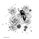 honey bee surround d by edelweiss with honeycomb tattoo design idea