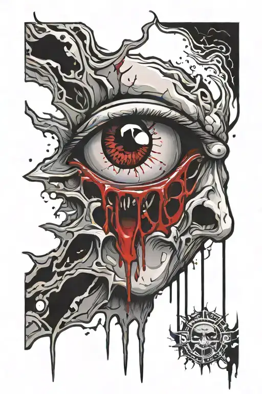 split face with blood dripping eyeball with teeth psychedelic tattoo tattoo design idea
