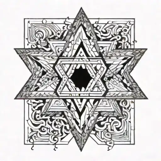 Star of David, inside the numbers of the points that are in this order 9, 28, 11, 4, 5 and 7 and that it is black and white tattoo design idea