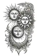 two simple and small sun and moon tattoos intertwined each highlighting one tattoo design idea