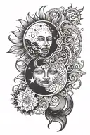 two simple and small sun and moon tattoos intertwined each highlighting one tattoo design idea
