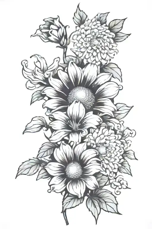 Chrysanthemum morning glory Daisy lily  tattoo design idea
