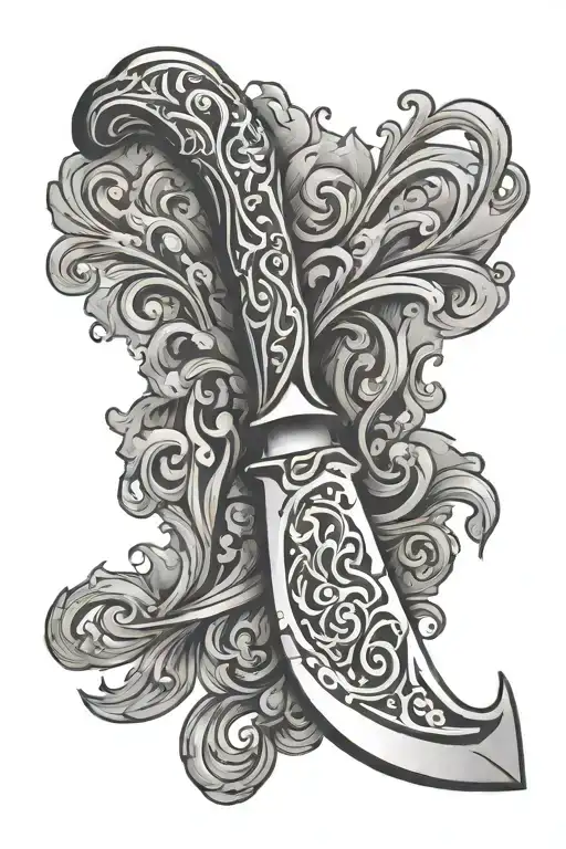 butter knife with flaming edge tattoo design idea