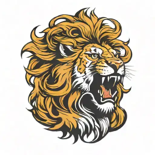 sitting lion looking direct very angry ready to attack tattoo design idea