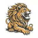 sitting lion looking direct very angry ready to attack tattoo design idea