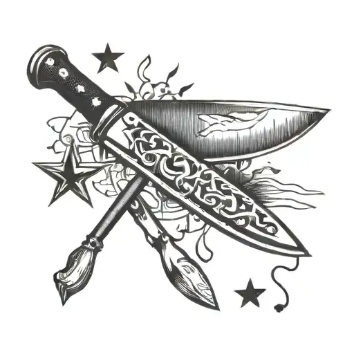 kitchen knife cleaver knife whisk and 3 stars and a sun tattoo design idea