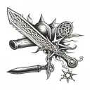kitchen knife cleaver knife whisk and 3 stars and a sun tattoo design idea