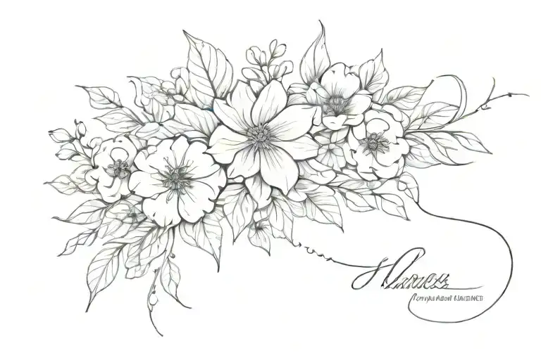 sideways flowers with words on top  tattoo design idea