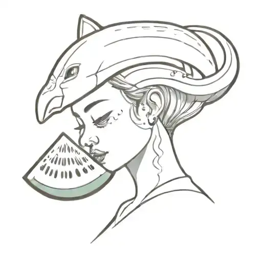 a hyenna with its guts falling through her stomach and watermelon sewed over her head tattoo design idea