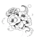 a path with bends and one the path there are lots of flowers tattoo design idea