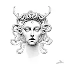 medusa looking into a mirror but the Medusa outside of the mirror is whole abd the Medusa inside the mirror is broken  tattoo design idea