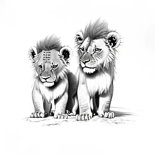 king lion 2 cubs tattoo design idea