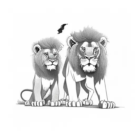 king lion with 2 cubs tattoo design idea