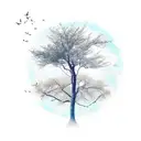 tree with leaves turning into birds tattoo design idea