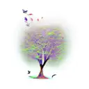 tree with leaves turning into birds tattoo design idea