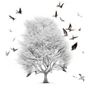 tree with leaves turning into birds tattoo design idea