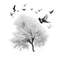 tree with leaves turning into birds tattoo design idea