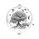tree with leaves turning into birds tattoo design idea