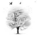 tree with leaves turning into birds tattoo design idea