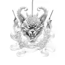 Génères moi un image pour un tatouage d'un samourai avec son katana dans la min sous un cerisier fleuris qui perd ses fe tattoo design idea