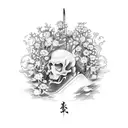 Génères moi un image pour un tatouage d'un samourai avec son katana dans la min sous un cerisier fleuris qui perd ses fe tattoo design idea