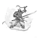 Génères moi un image pour un tatouage d'un samourai avec son katana dans la min sous un cerisier fleuris qui perd ses fe tattoo design idea