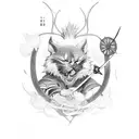 Génères moi un image pour un tatouage d'un samourai avec son katana dans la min sous un cerisier fleuris qui perd ses fe tattoo design idea