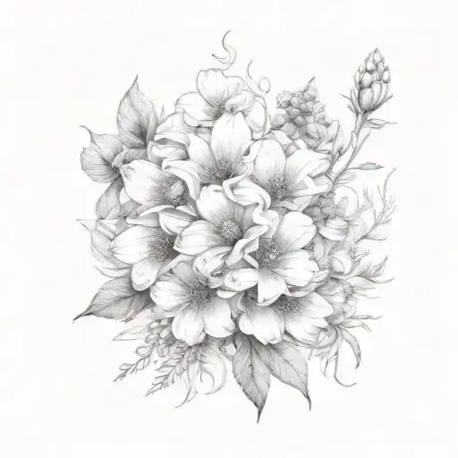 July august november birth flower bouquet tattoo design idea