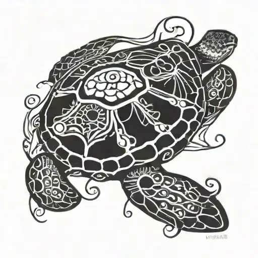 sea turtle and jellyfish tattoo design idea