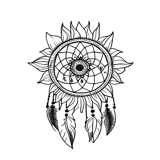 sunflower dreamcatcher tattoo design idea
