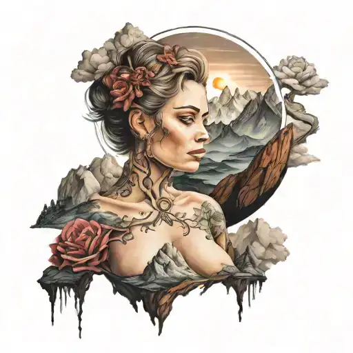 When woman awakens, mountains will move doubt truth tattoo design idea