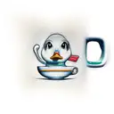 Rubber duck holding a coffee mug tattoo design idea