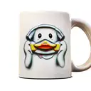 Rubber duck holding a coffee mug tattoo design idea