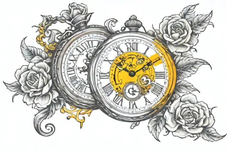 two pocket watch face tattoo design idea