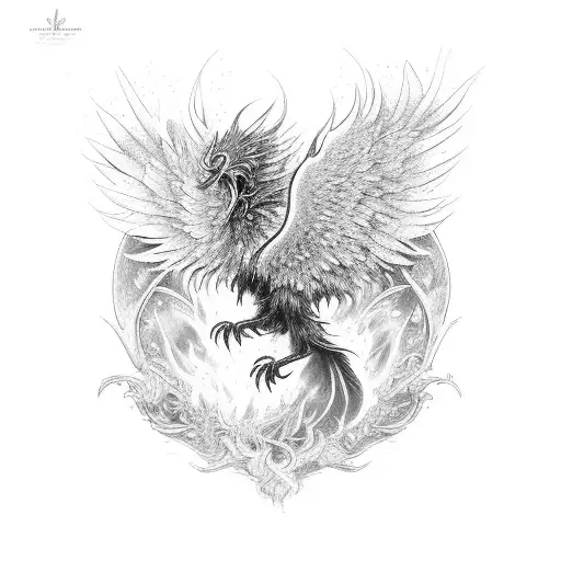 A phoenix rising from the ashes, representing the resilience of entrepreneurship tattoo design idea