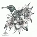 Kolibri and  lily flower tattoo design idea